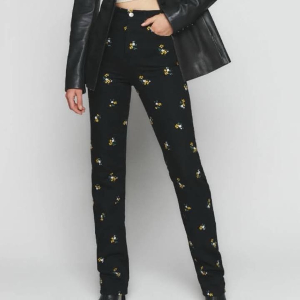Reformation NWT Cynthia Black Embroidered Jeans size 28